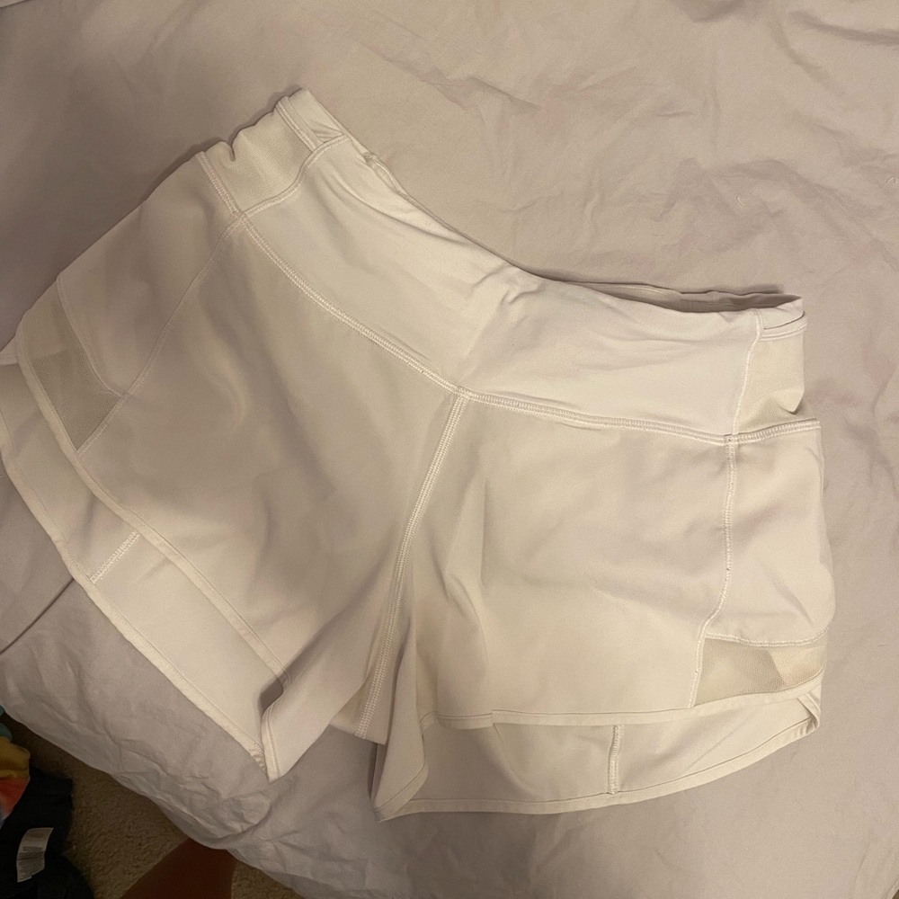 lululemon ‘mesh over miles’ white shorts